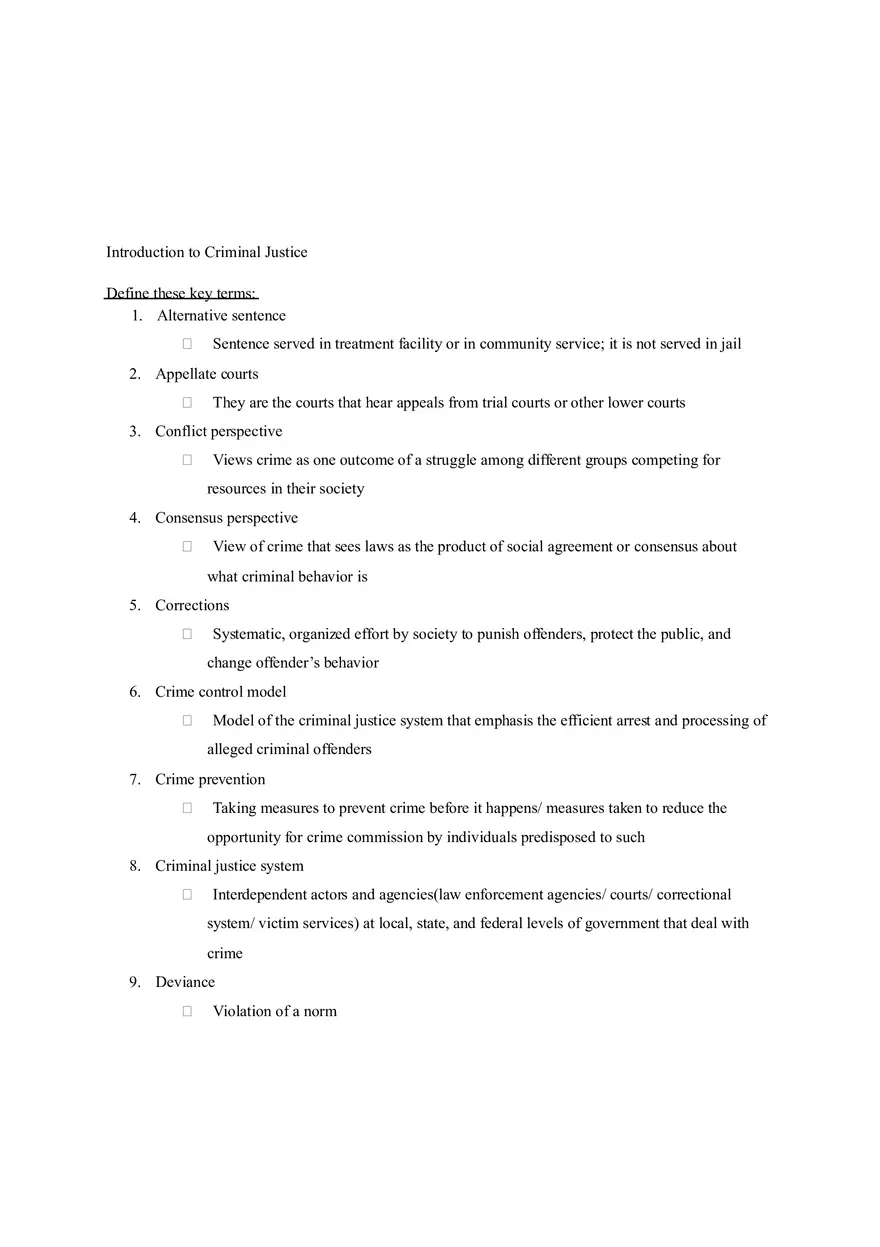 Introduction to Criminal Justice Worksheet - Page 1