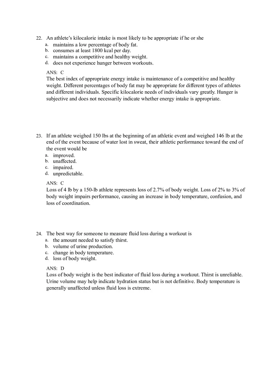 Nutrition (Energy, Weight, and Fitness) Answer Key - Page 8