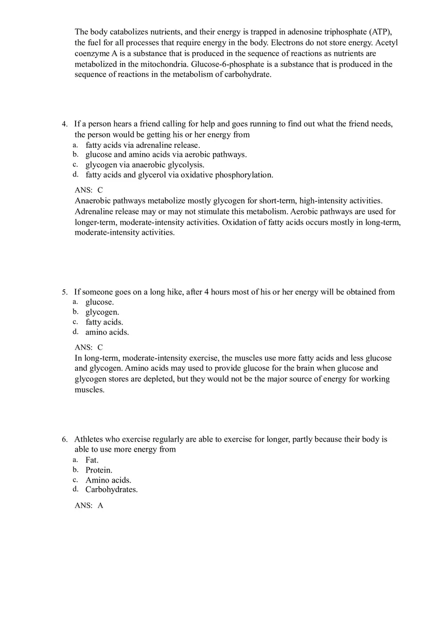 Nutrition (Energy, Weight, and Fitness) Answer Key - Page 2