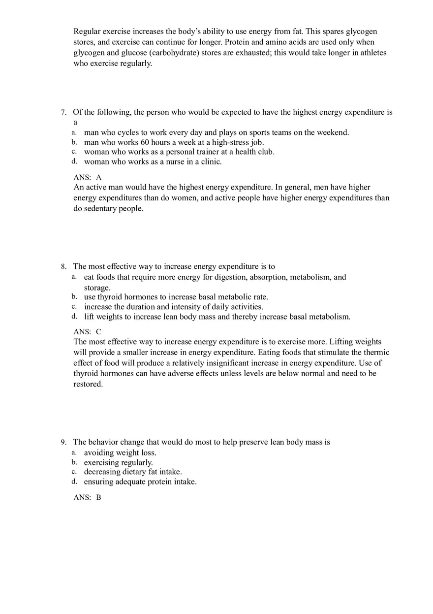 Nutrition (Energy, Weight, and Fitness) Answer Key - Page 3