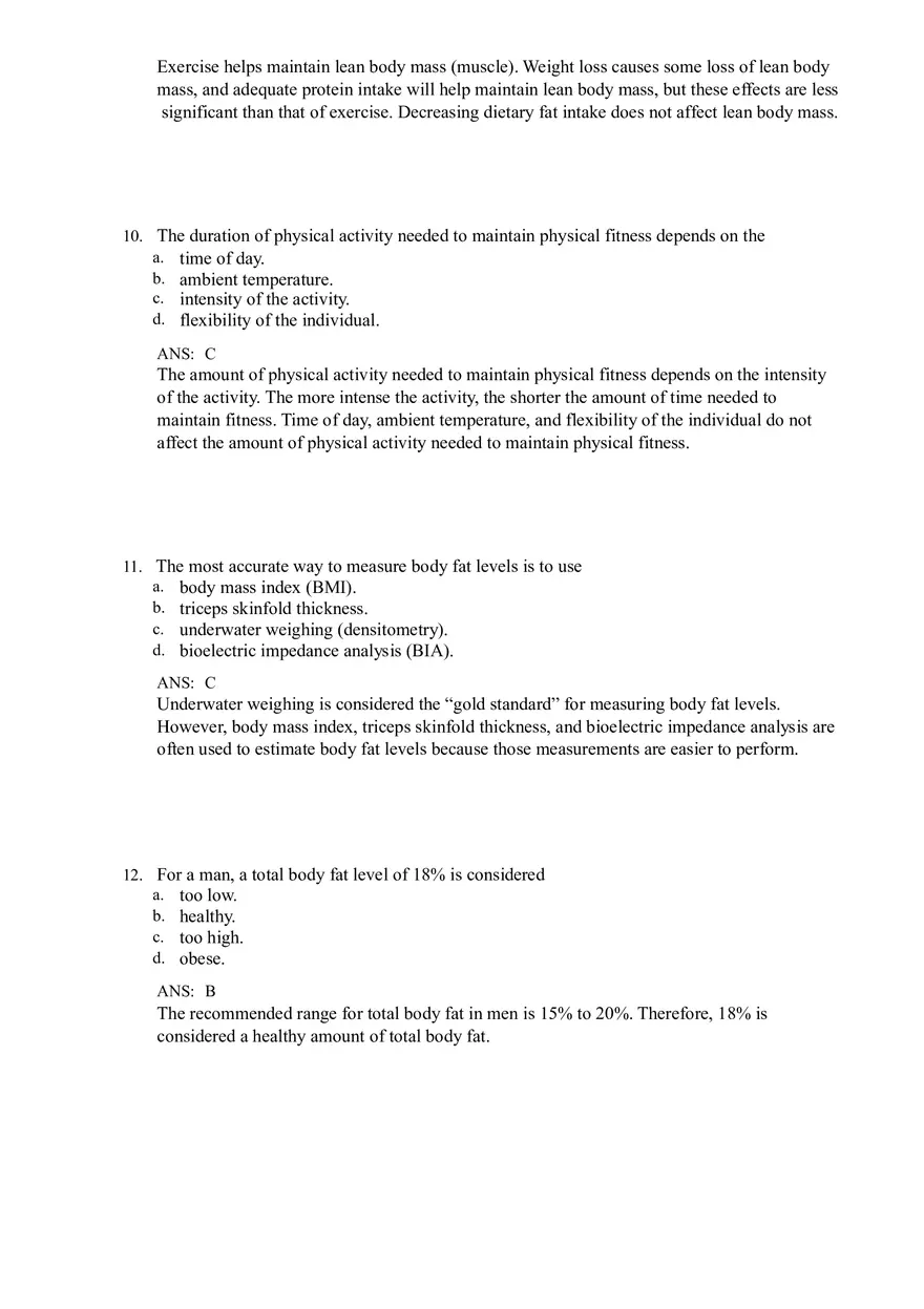 Nutrition (Energy, Weight, and Fitness) Answer Key - Page 4