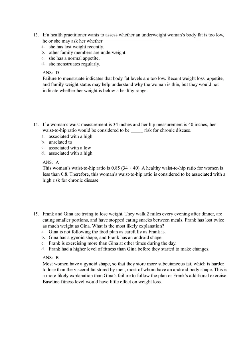 Nutrition (Energy, Weight, and Fitness) Answer Key - Page 5