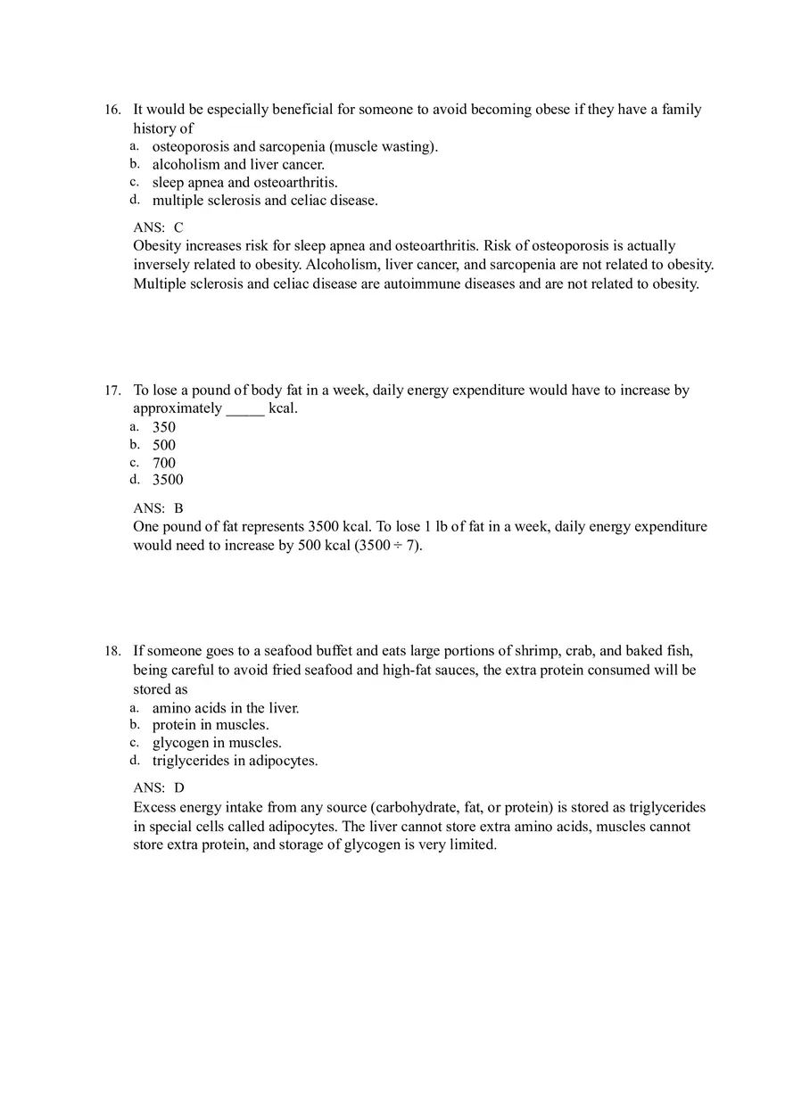 Nutrition (Energy, Weight, and Fitness) Answer Key - Page 6