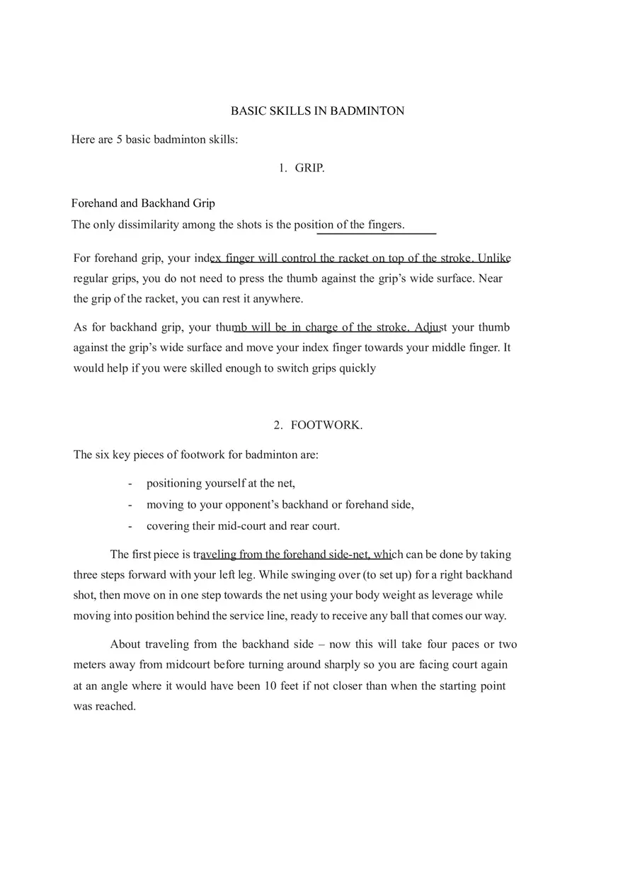 Basic Skills in Badminton - Page 1
