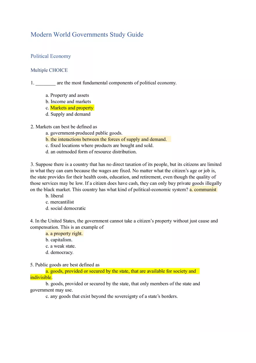 Modern World Governments Study Guide Part 1 - Page 1