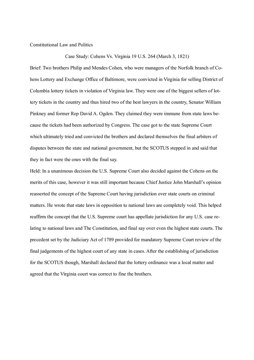 Case Study Cohens vs. Virginia - Page 1