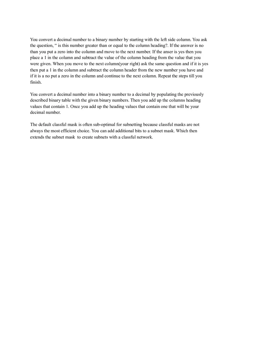Decimal to Binary Conversion and Subnet Masking - Page 1