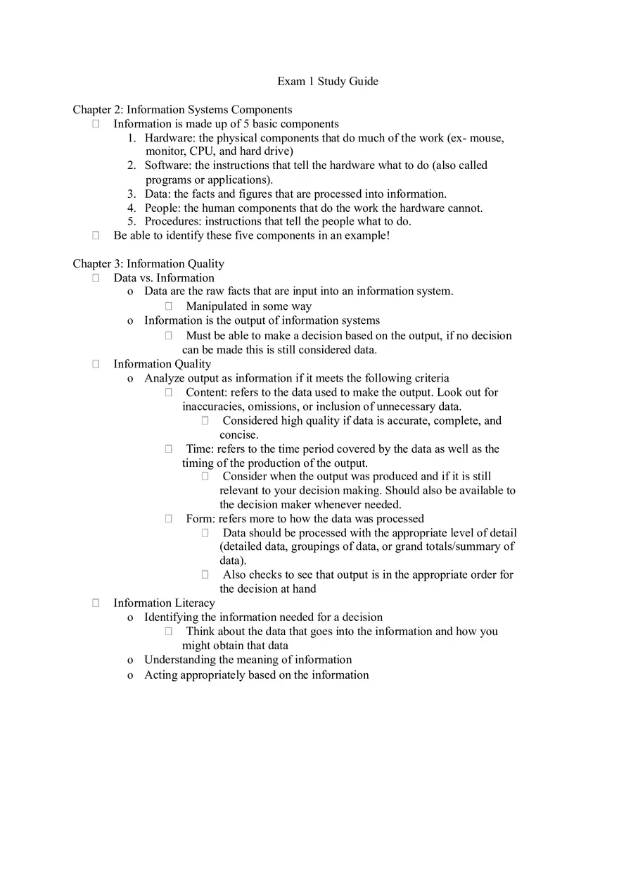 Information Systems Components Lecture Notes 1 - Page 1