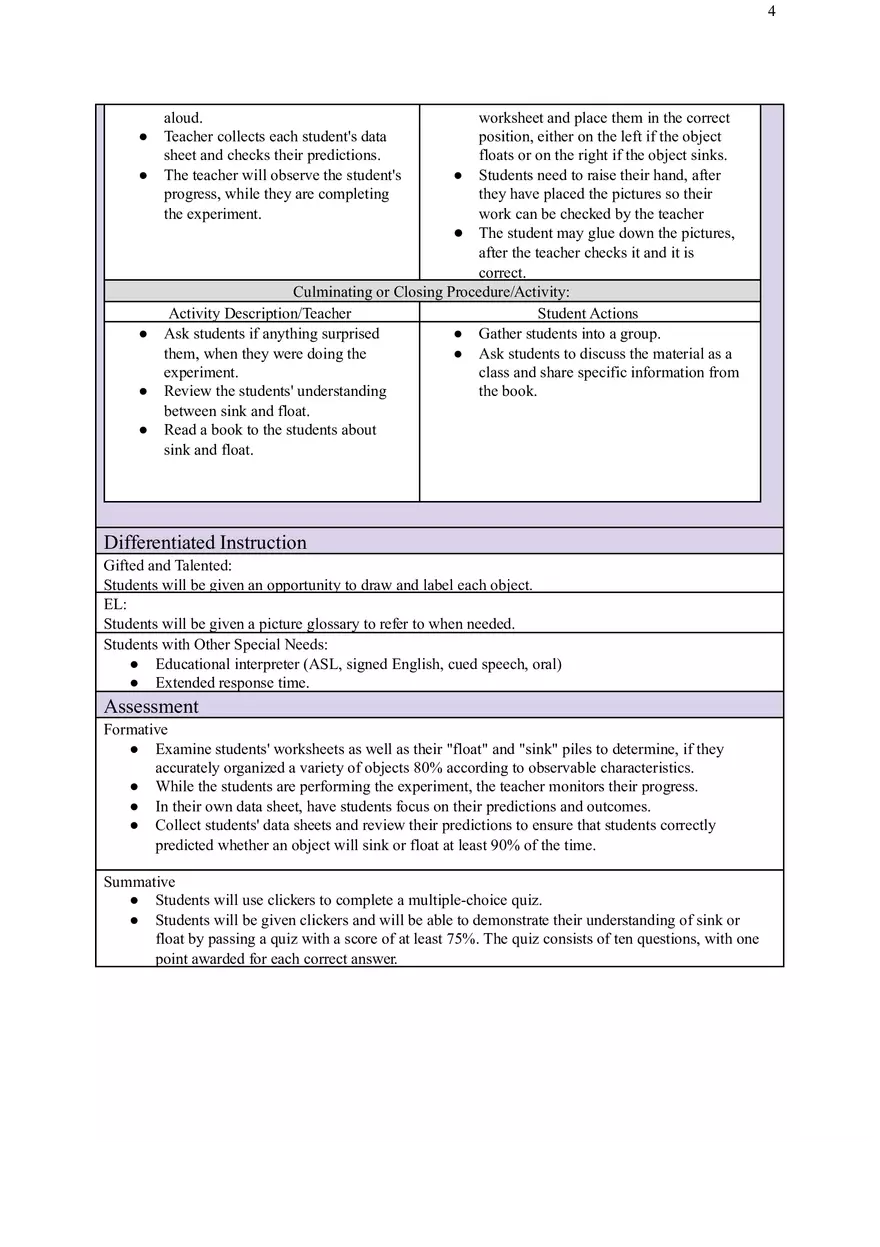 Sink or Float Lesson Plan - Page 4