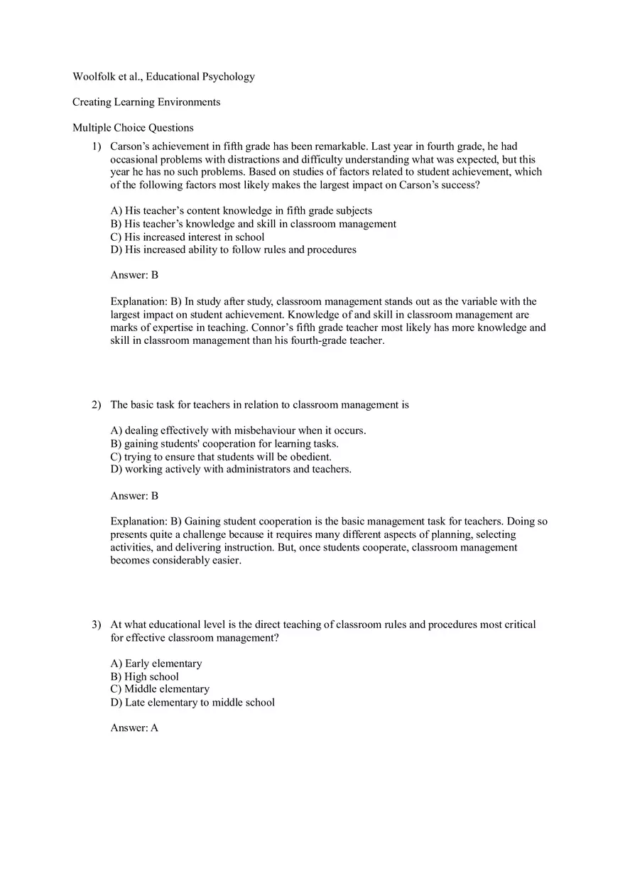 Woolfolk et al., Educational Psychology (Creating Learning Environments) Part 1 - Page 1