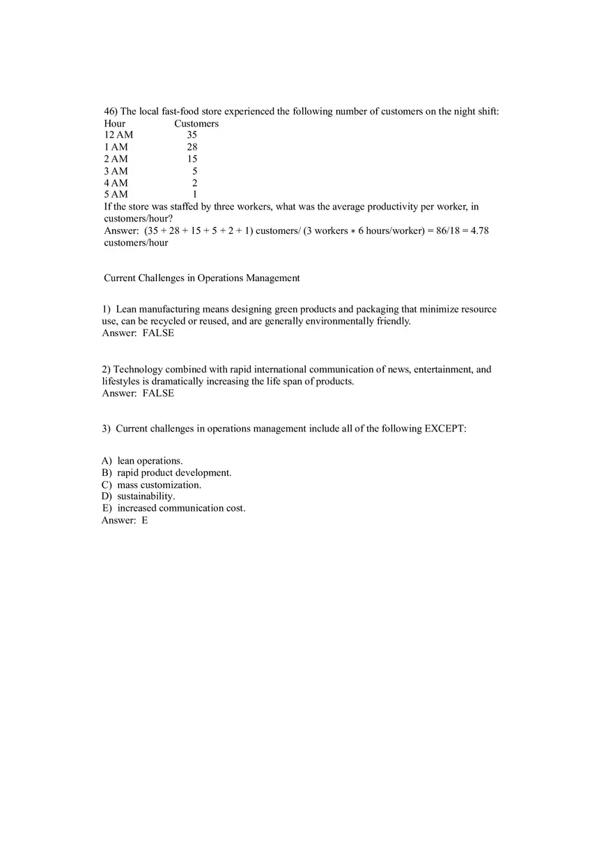 Operations Management (Operations and Productivity) Answers Part 4 - Page 7