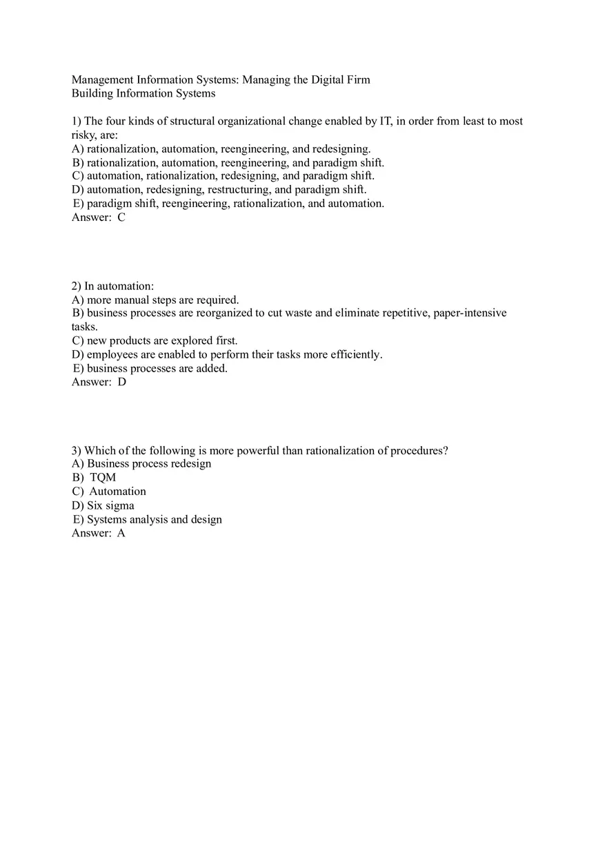 Management Information Systems - Managing the Digital Firm Answers Part 1 - Page 1
