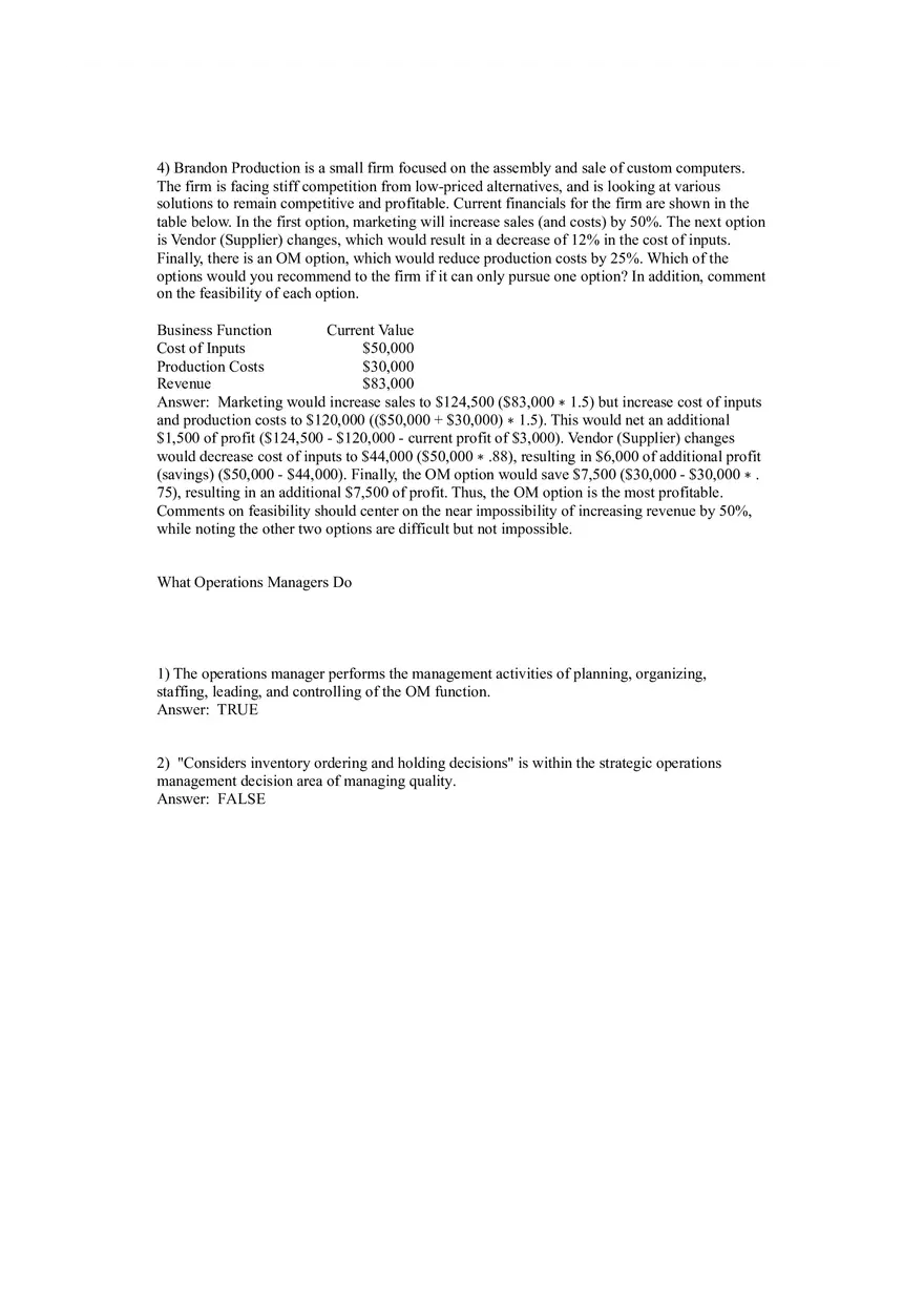 Operations Management (Operations and Productivity) Answers Part 1 - Page 8