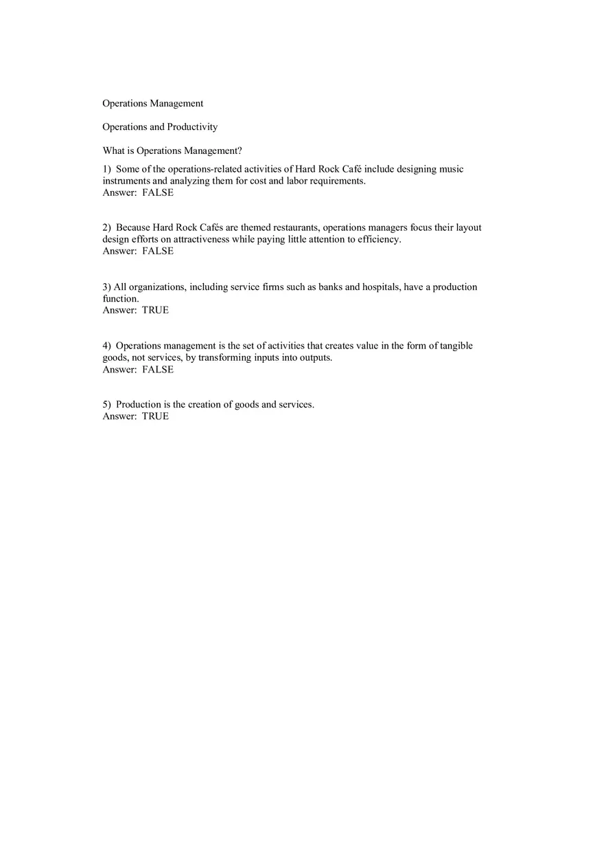 Operations Management (Operations and Productivity) Answers Part 1 - Page 1