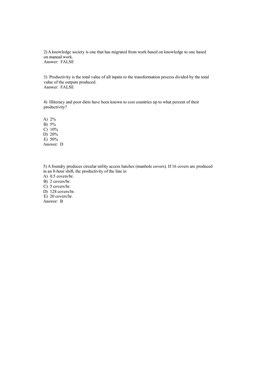 Operations Management (Operations and Productivity) Answers Part 3 - Page 1