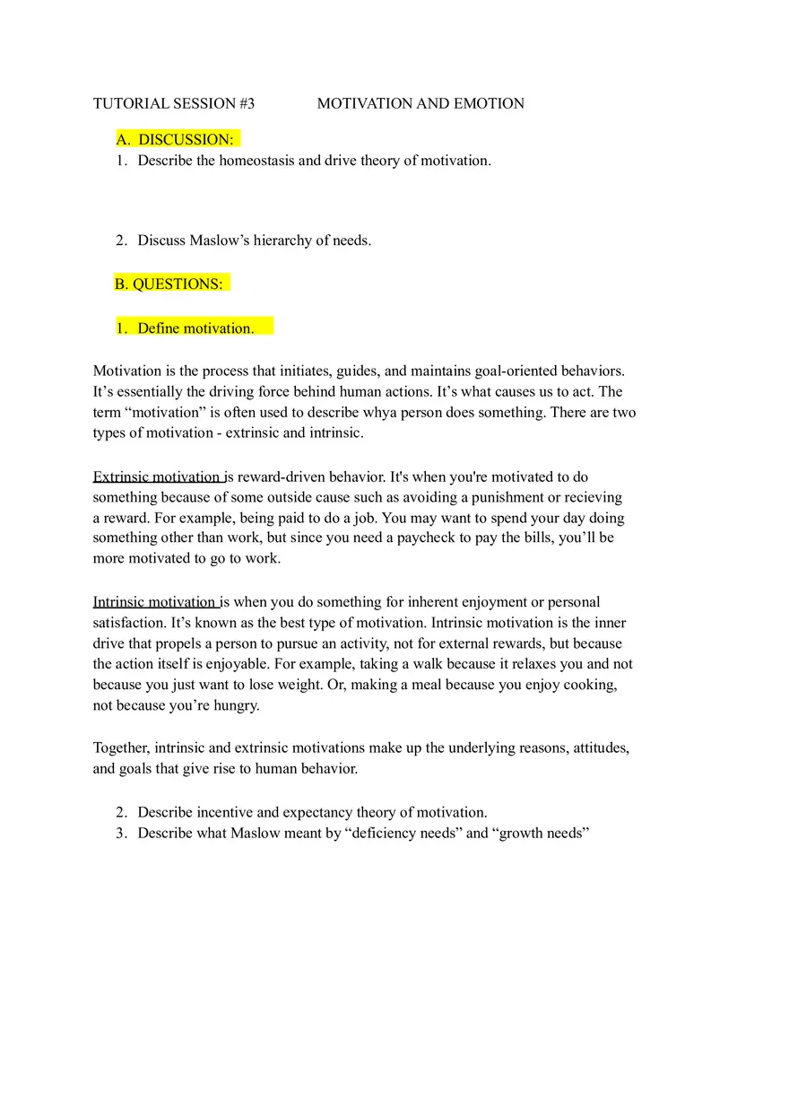 Tutorial Session #3 - Motivation and Emotion - Page 1