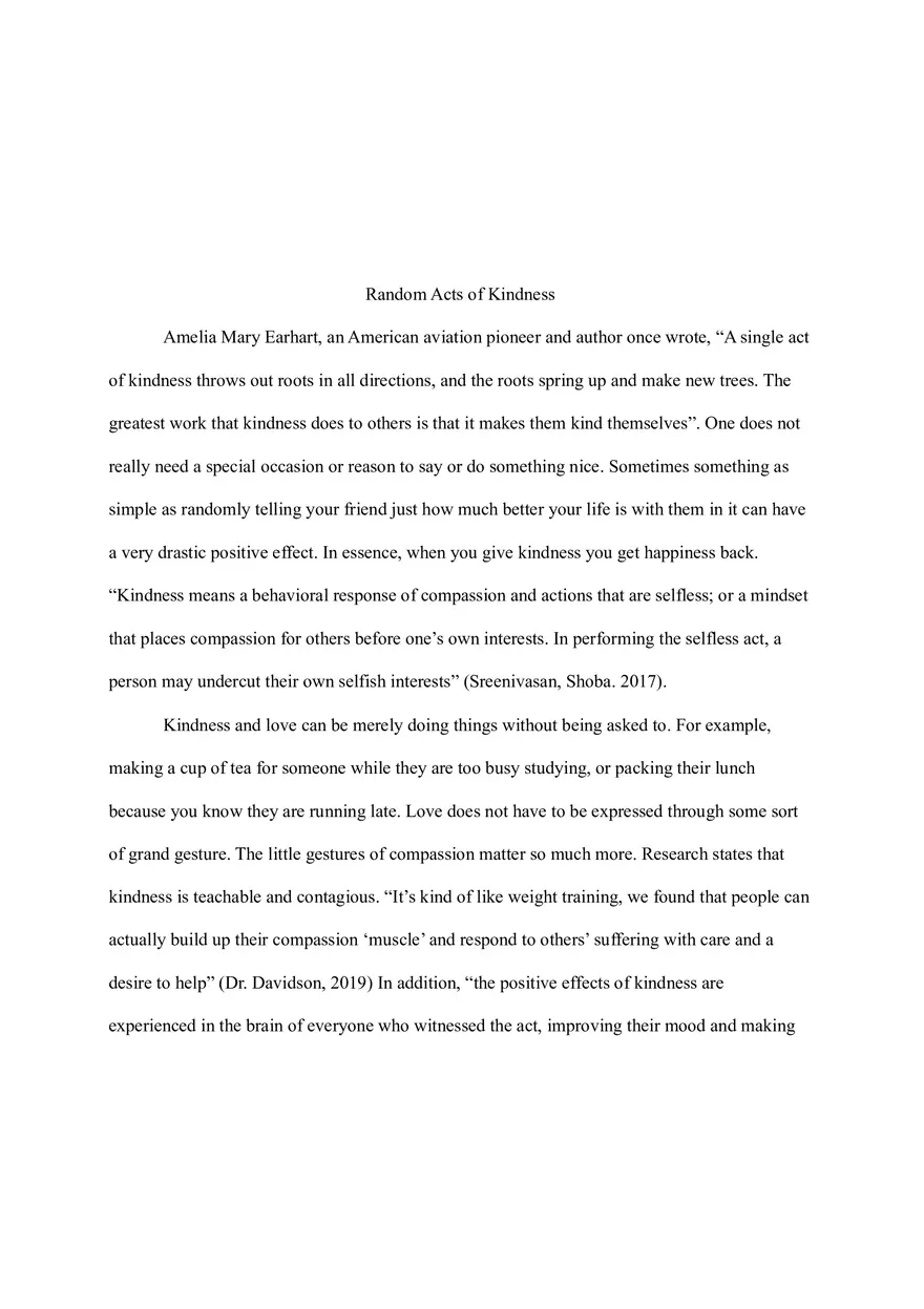 Random Acts of Kindness Essay - Page 1