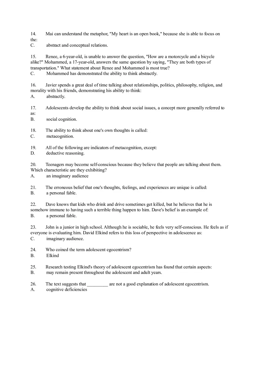 Cognitive Development in Adolescence Test - Page 2