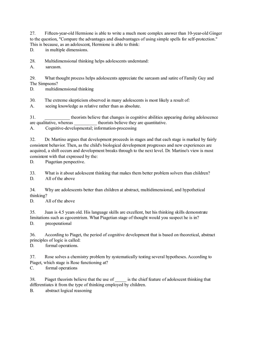 Cognitive Development in Adolescence Test - Page 3