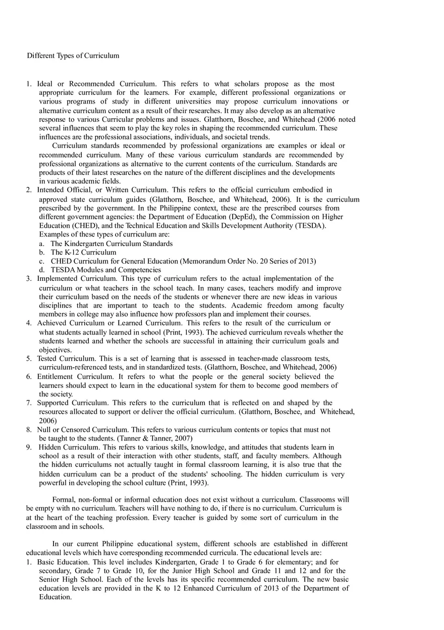 Different Types of Curriculum - Page 1