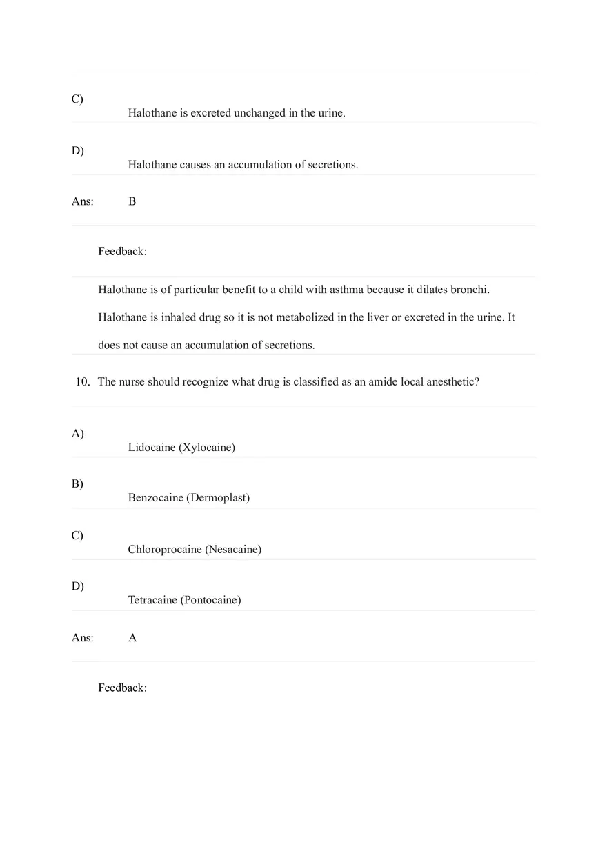 General and Local Anesthetic Agents Quiz Part 1 - Page 8