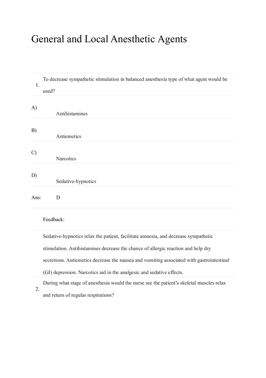 General and Local Anesthetic Agents Quiz Part 1 - Page 1