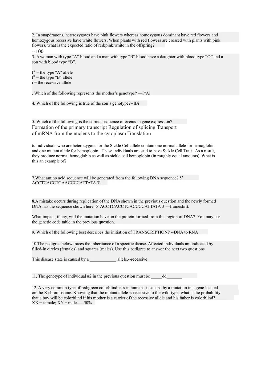 Genetics and Inheritance Patterns of Dominance and Gene Expression - Page 1