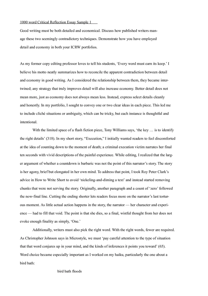 1000 Word Critical Reflection - Page 1