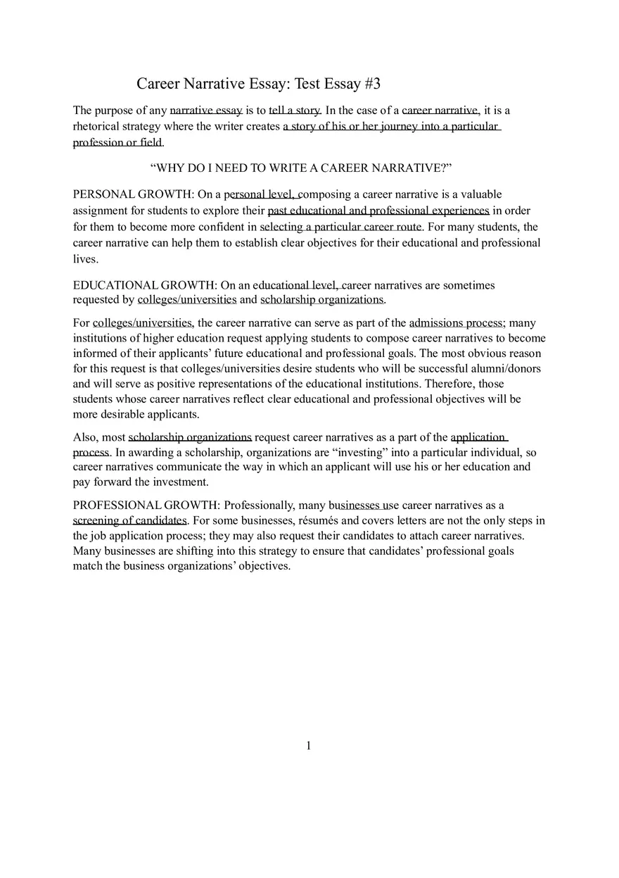 Career Narrative Essay 3 - Page 1