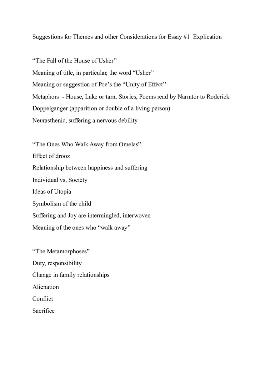 Suggestions for Themes and Other Considerations for Essay Questions - Page 1