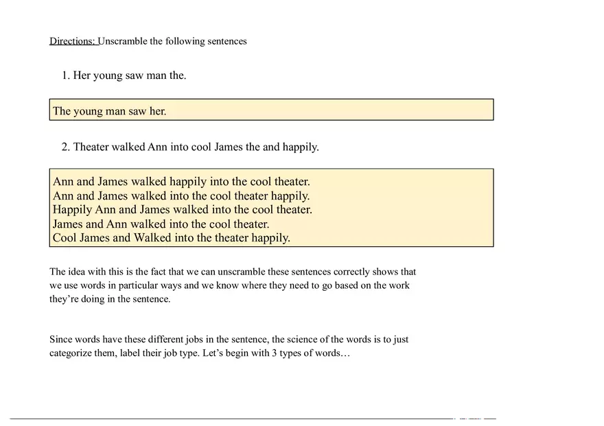 Unscramble the Following Sentences - Page 1