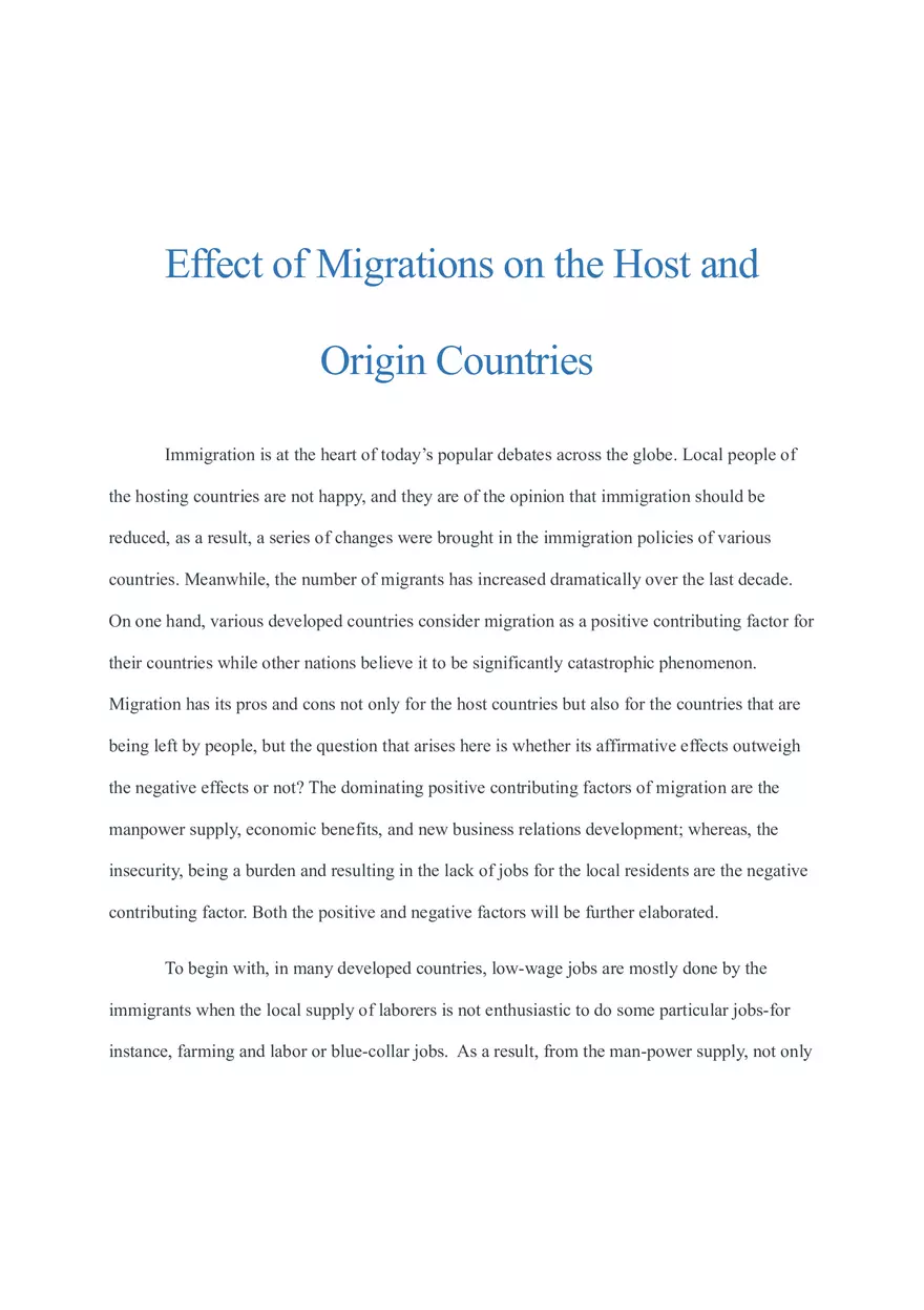 Effect of Migrations on the Host and Origin Countries - Page 1