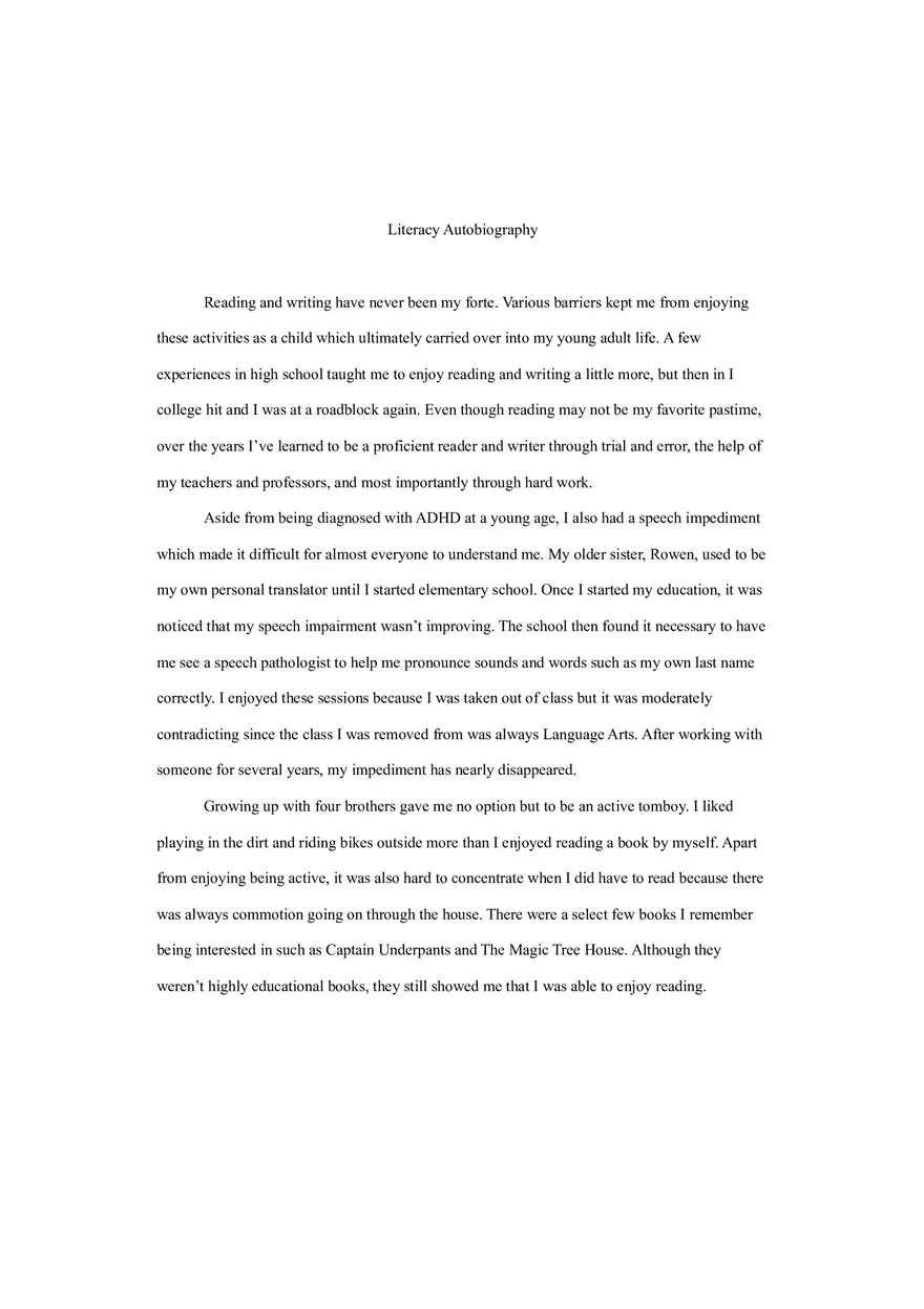Literacy Autobiography Guide - Page 1