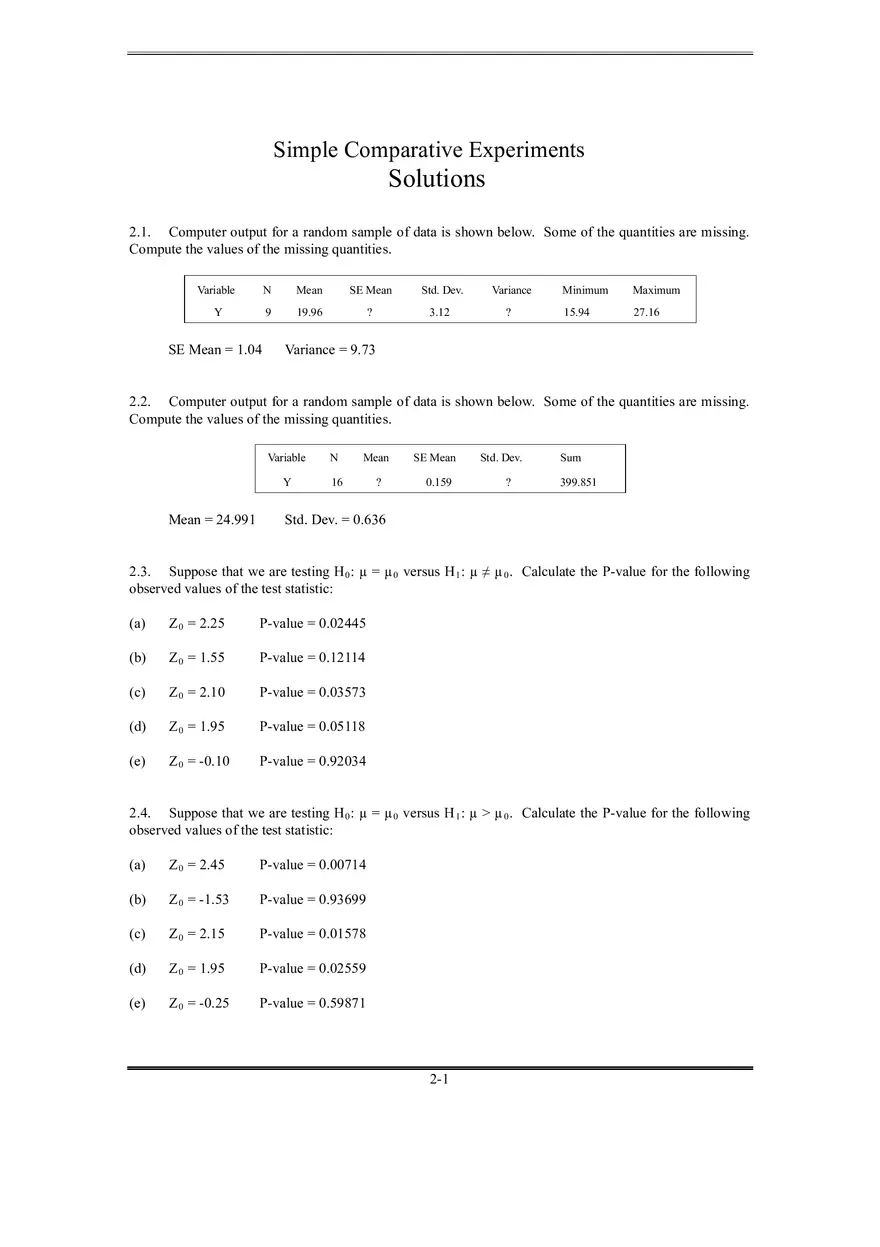 Solutions Manual for Design and Analysis of Experiments Part 1 - Page 1