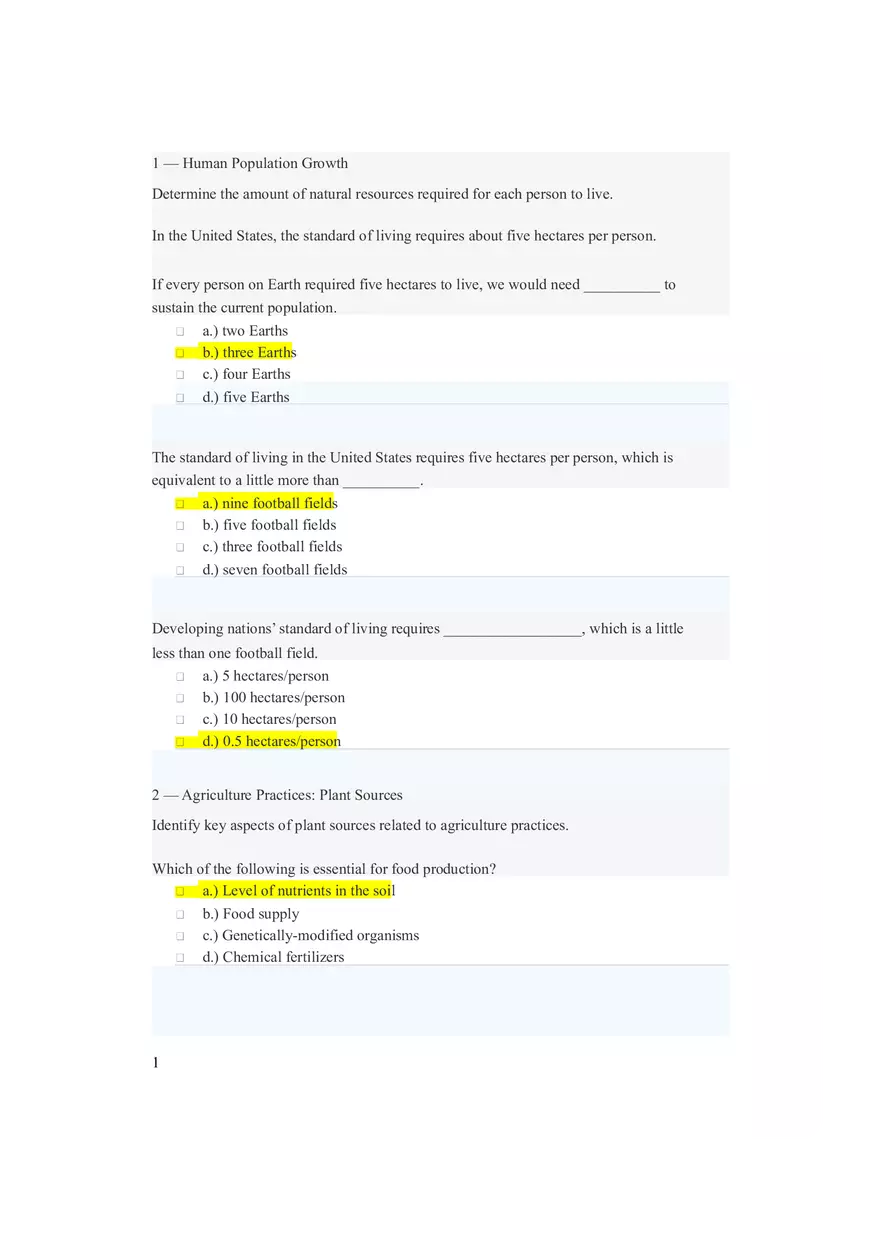 Human Population Growth Questions and Answers - Page 1