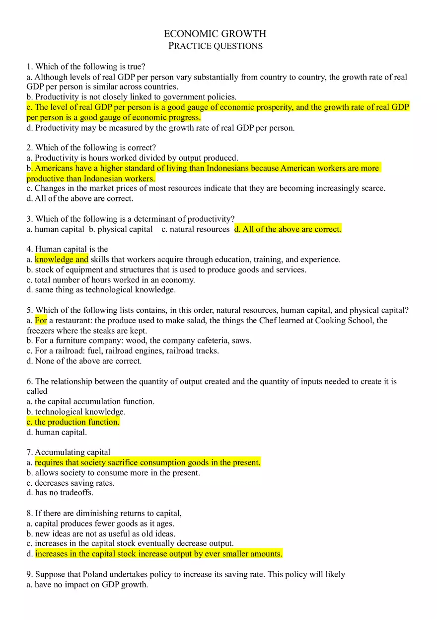 Economic Growth Answers - Page 1