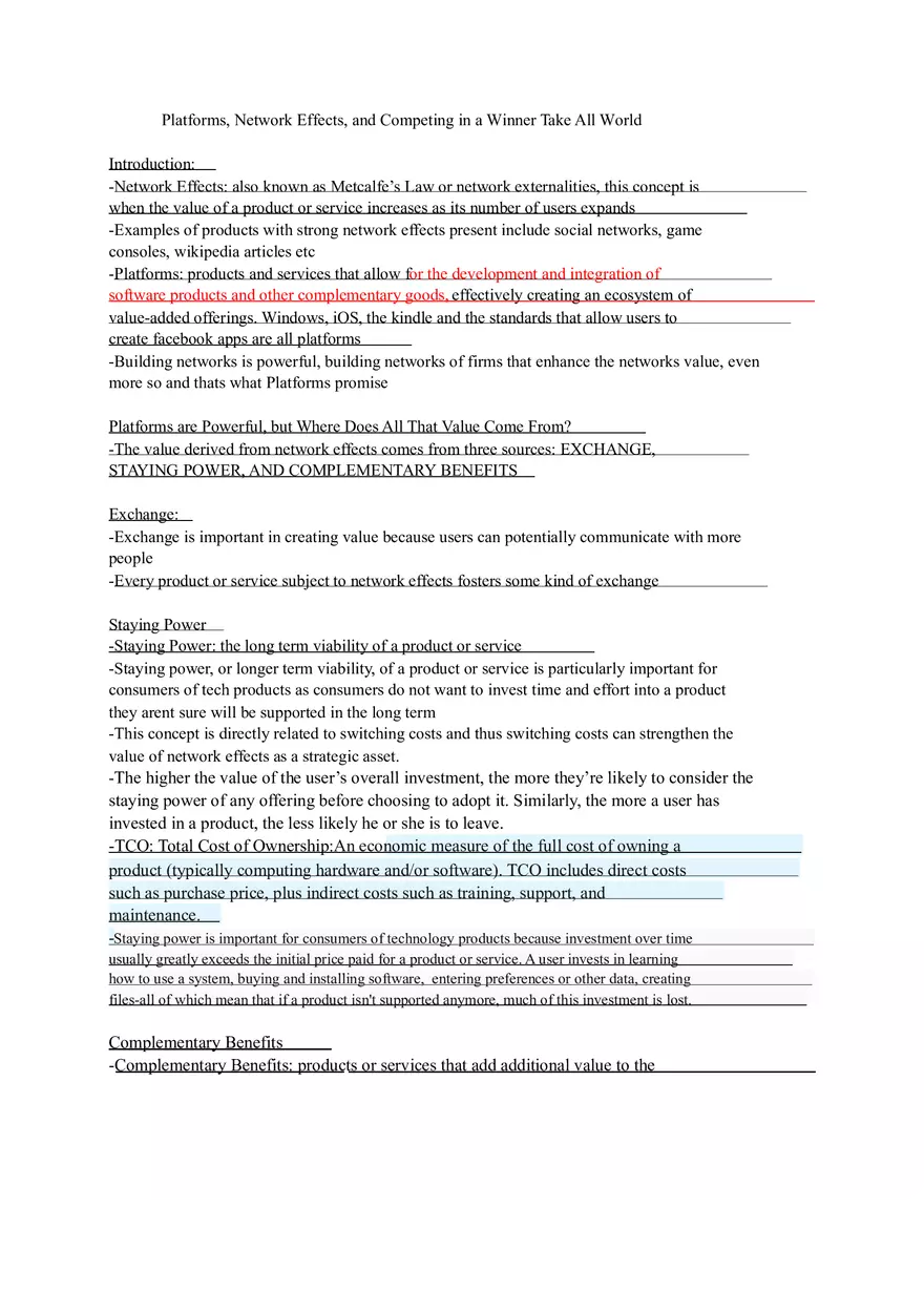 Platforms, Network Effects, and Competing in a Winner Take All World - Page 1