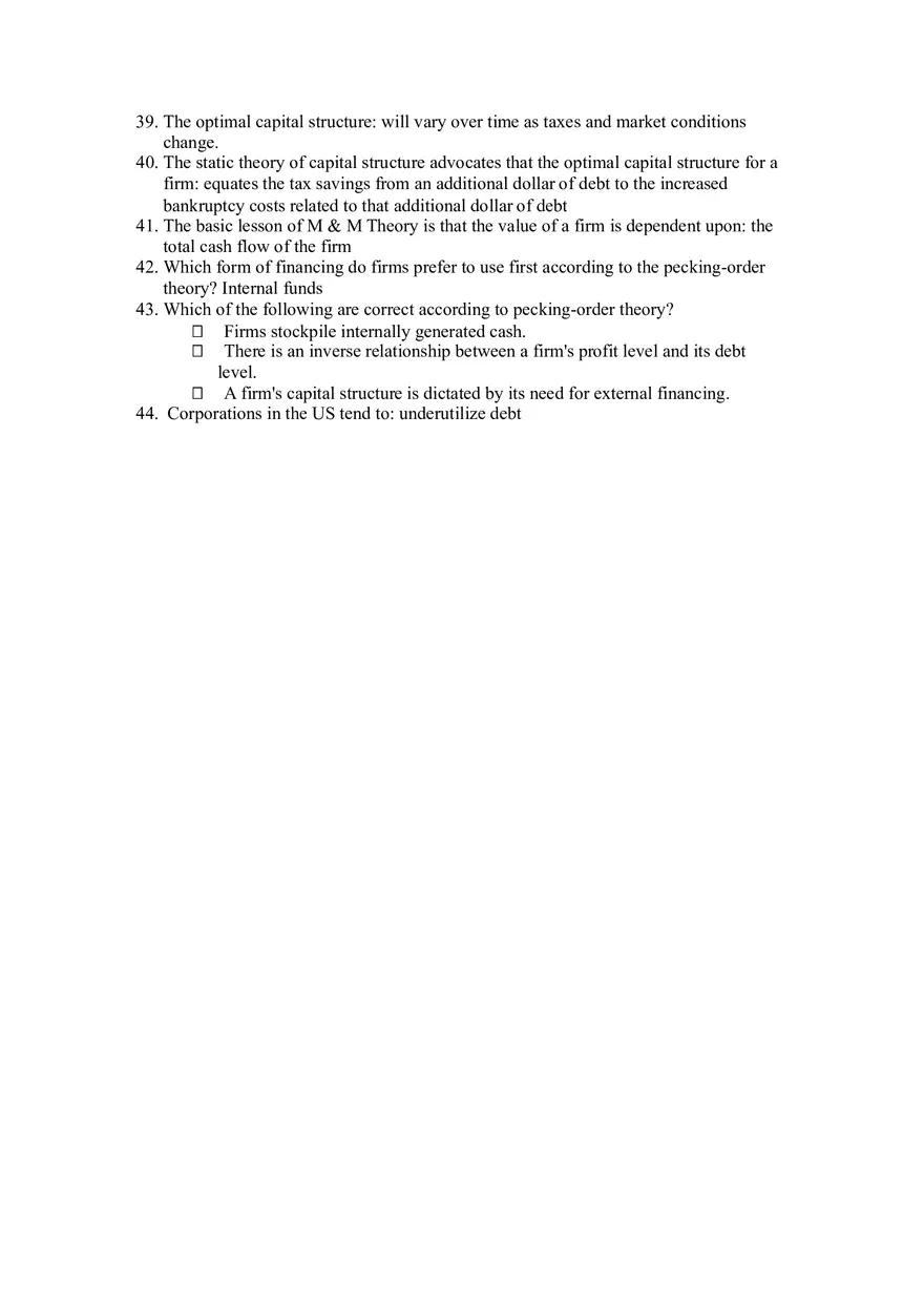 Corporate Finance and Capital Structure Concepts Questions - Page 7
