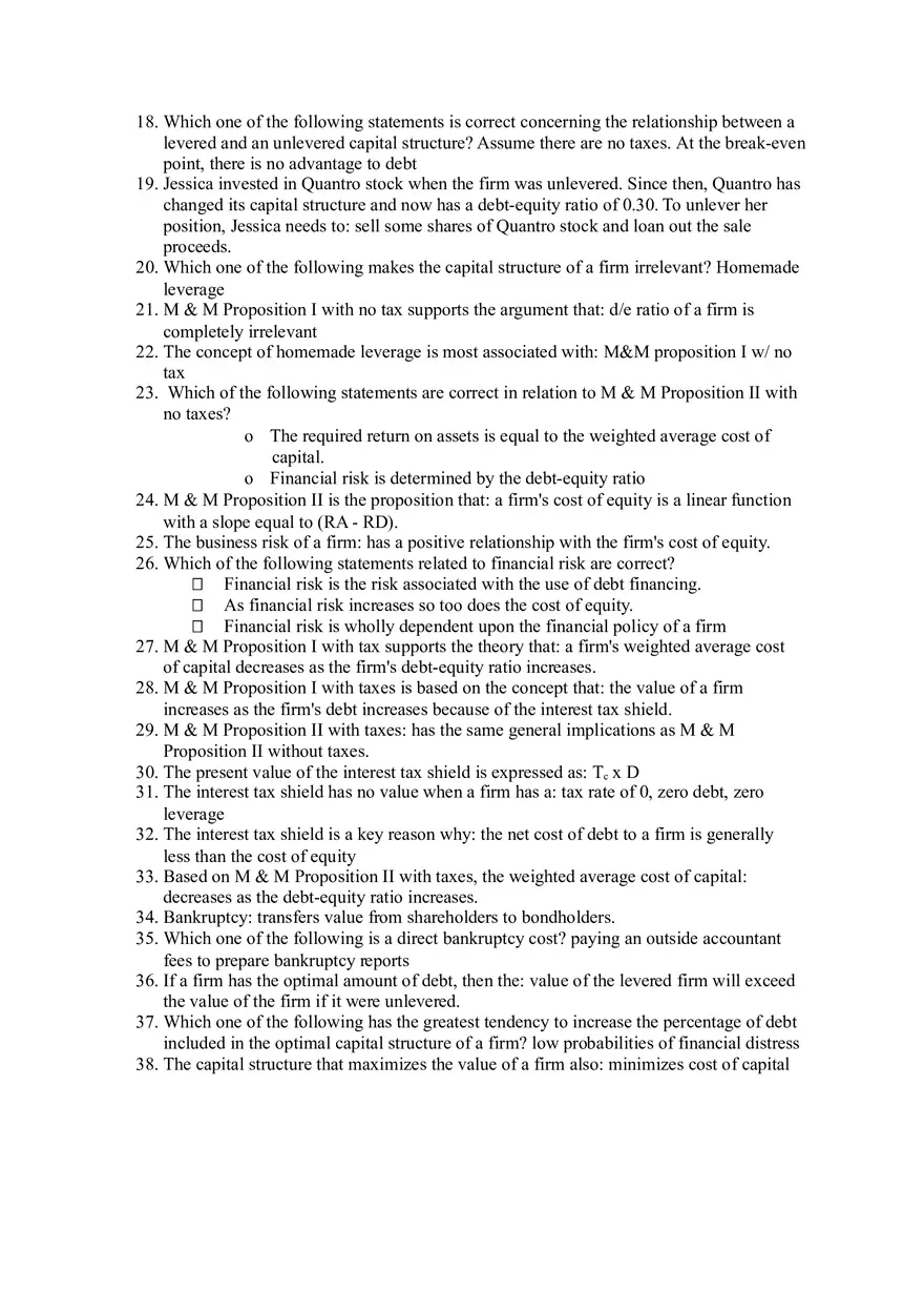 Corporate Finance and Capital Structure Concepts Questions - Page 2