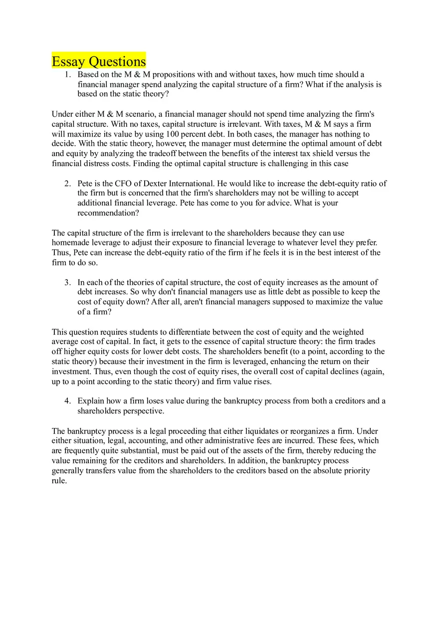 Corporate Finance and Capital Structure Concepts Questions - Page 6