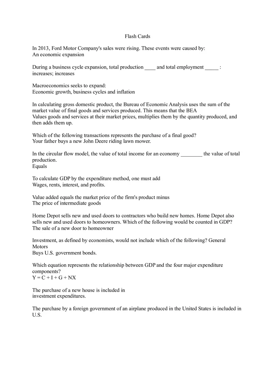 Macroeconomic Principles and Measurement (Flash Cards) - Page 1