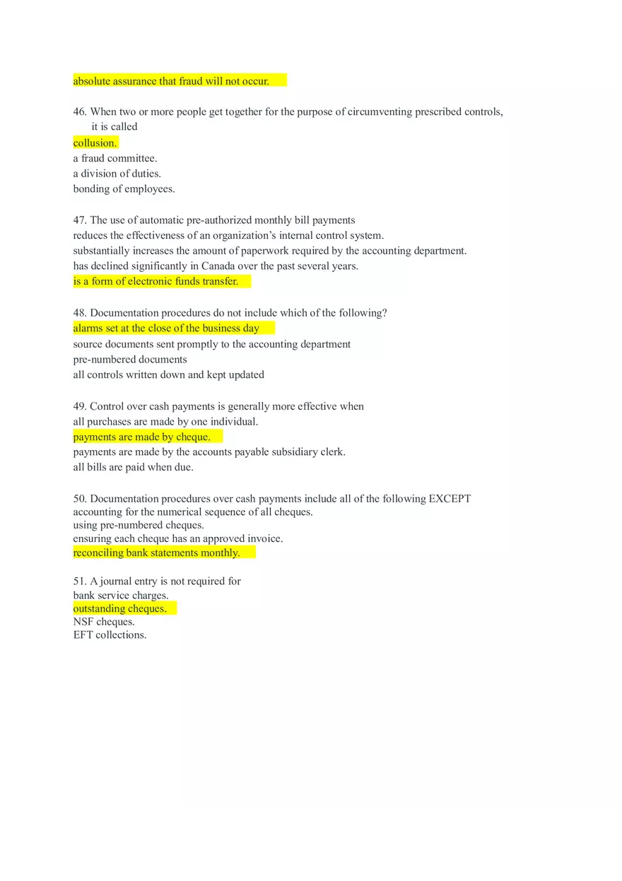 Internal Controls, Financial Fraud, and Banking Principles Quiz and Answer - Page 8
