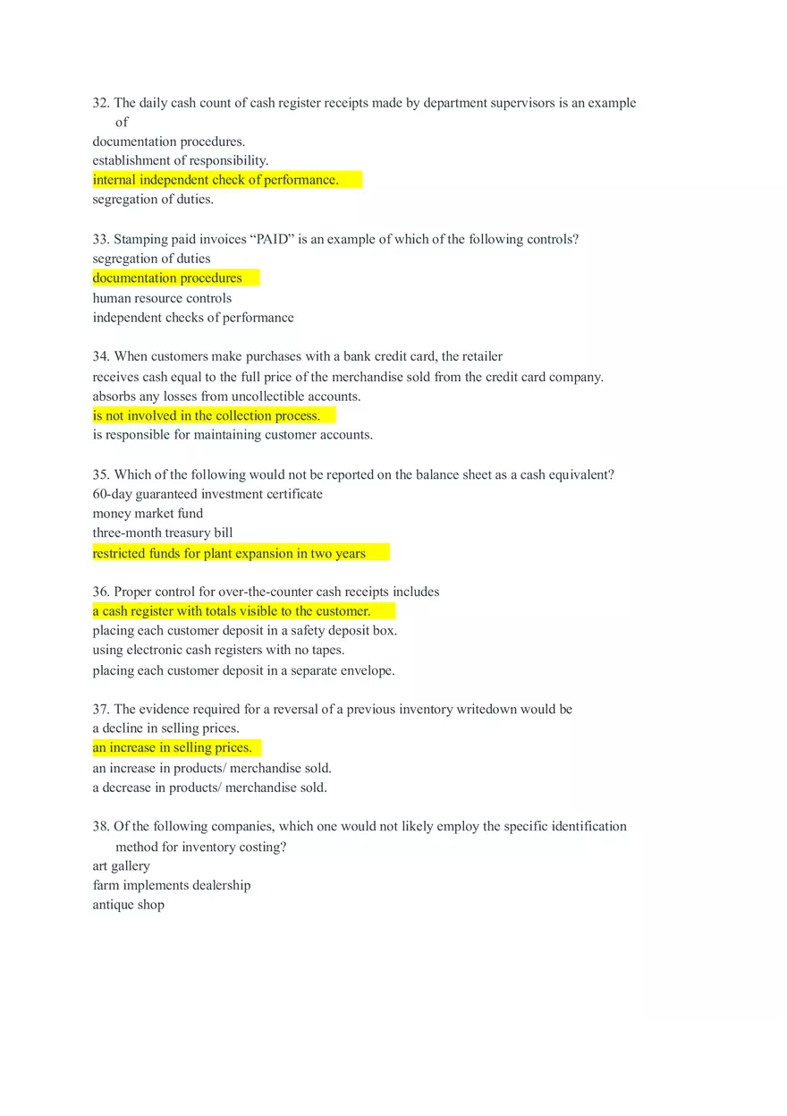 Internal Controls, Financial Fraud, and Banking Principles Quiz and Answer - Page 6