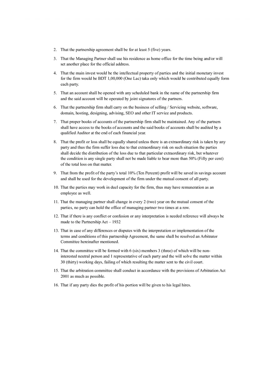 Partnership Deed Sample - Page 2