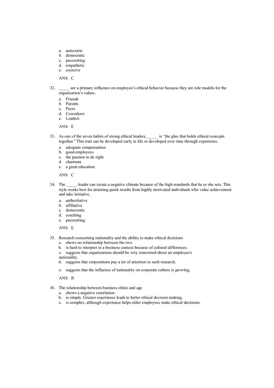 Ethical Decision Making and Ethical Leadership Answer Key - Page 7
