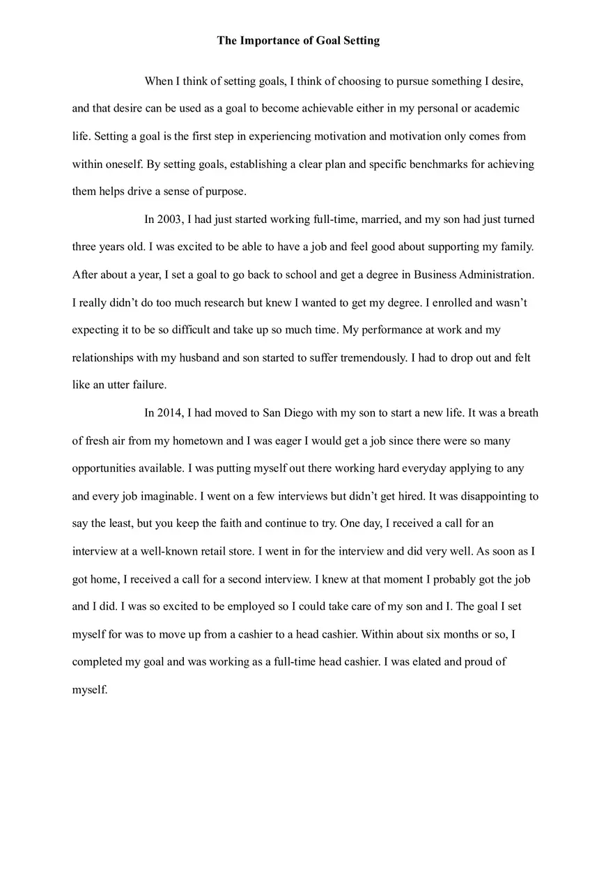 The Importance of Goal Setting Written Assignment - Page 1