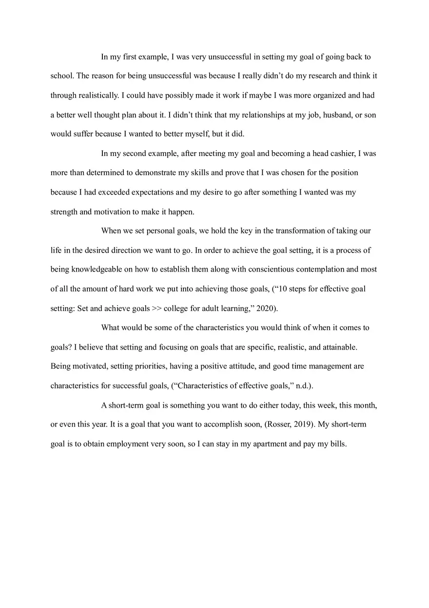 The Importance of Goal Setting Written Assignment - Page 2