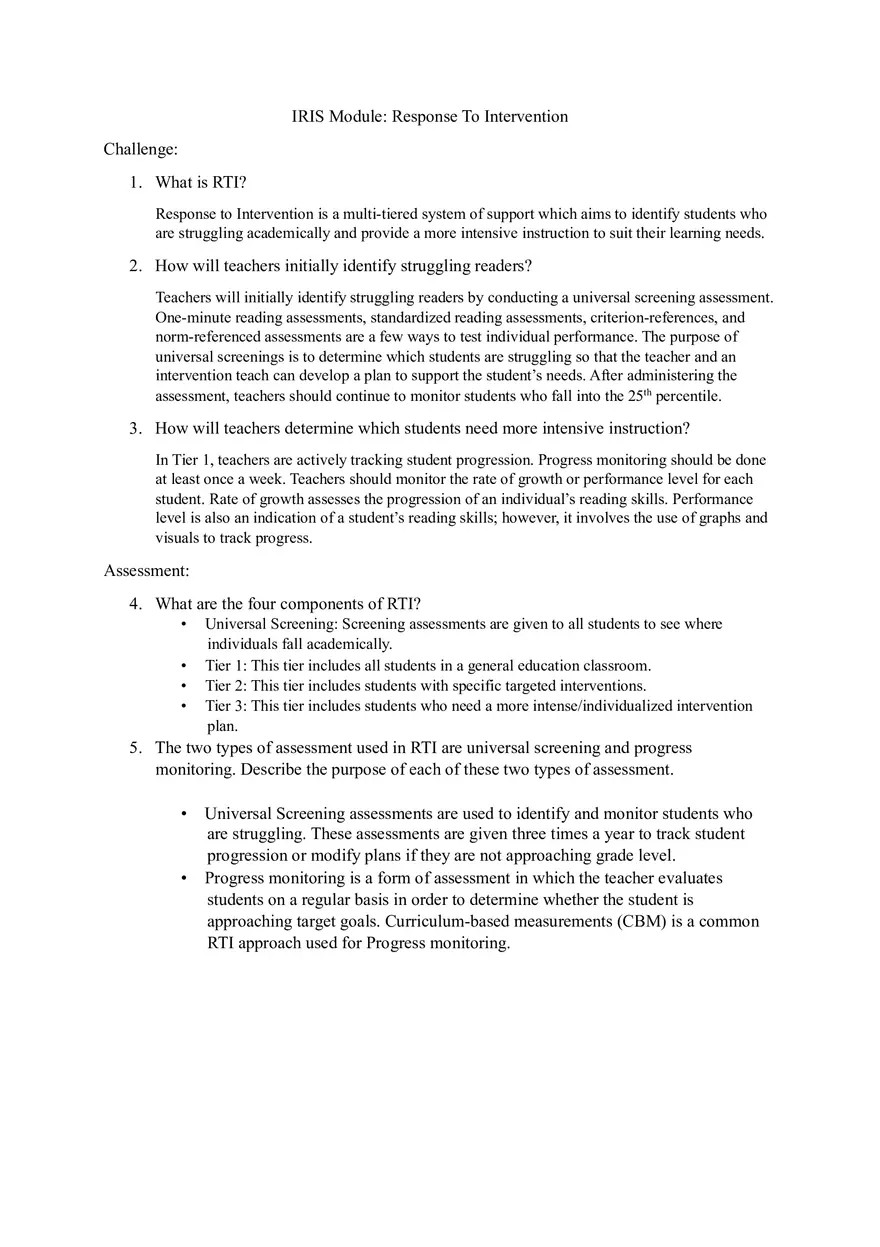 IRIS Module Response To Intervention - Page 1