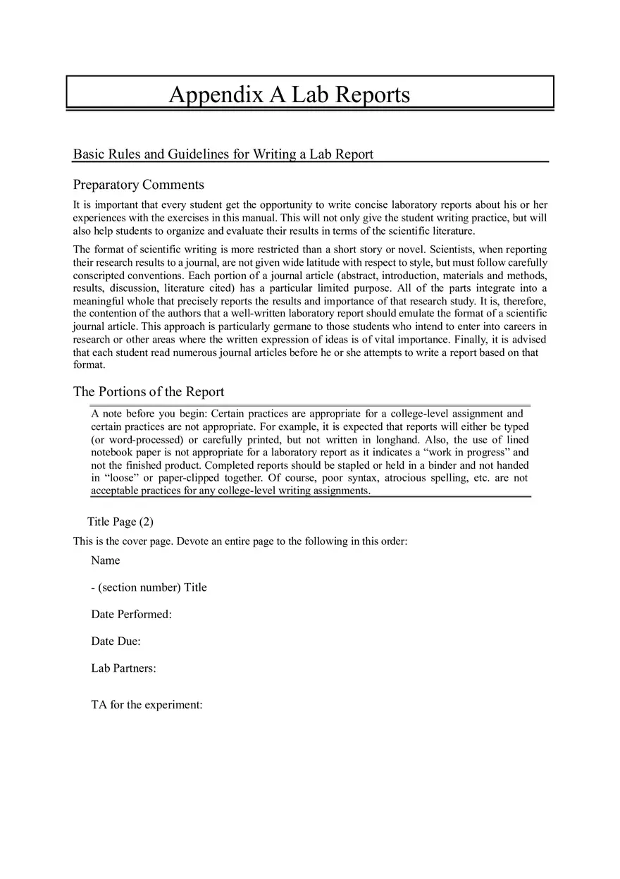 Guidelines for Writing a Lab Report - Page 1