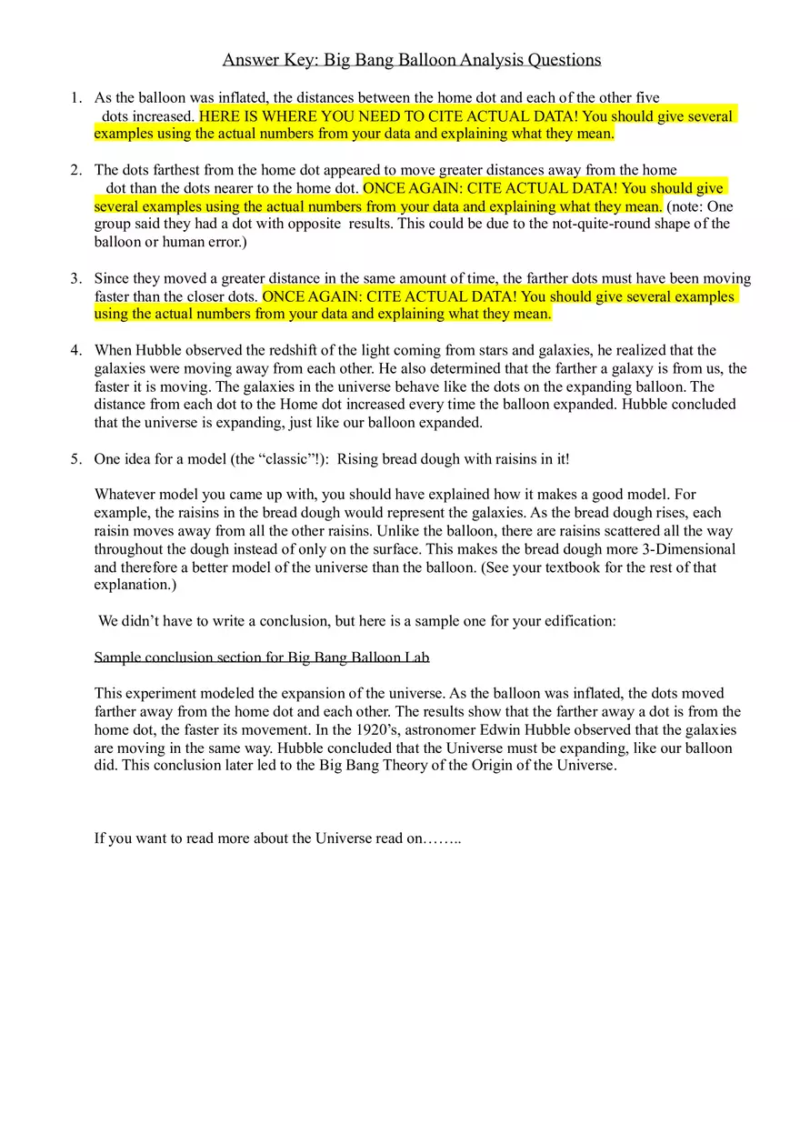 Big Bang Balloon Analysis Questions - Page 1